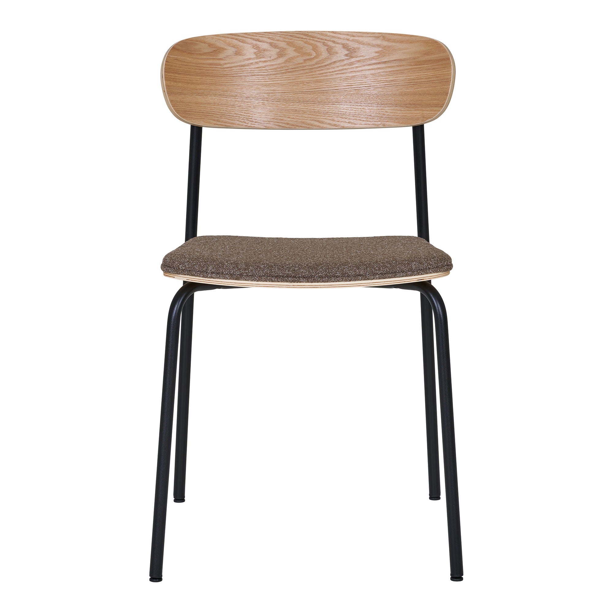 Estepona Esszimmerstuhl 2er Set – Stuhl mit Holzrückenlehne, braunem Sitz und schwarzen Beinen, 47×51×77 cm